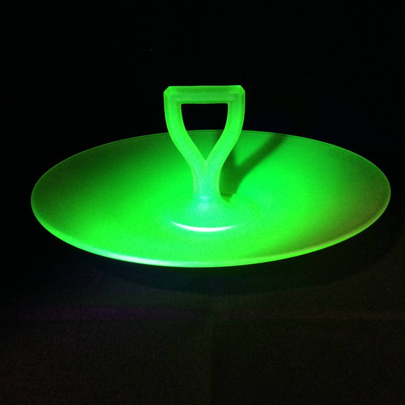 Vintage Frosted Vaseline Uranium Glass Serving plate with Middle handle - Picture 1 of 8